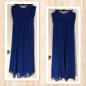 Strapless blue formal dress